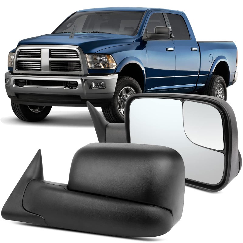 OCPTY Towing Mirror With Manual Adjusted Right Side Tow Mirror Compatible With 1994-2001 For Dodge For Ram 1500 1994-2002 For Dodge For Ram 2500 3500 With Black Housing - Image 1